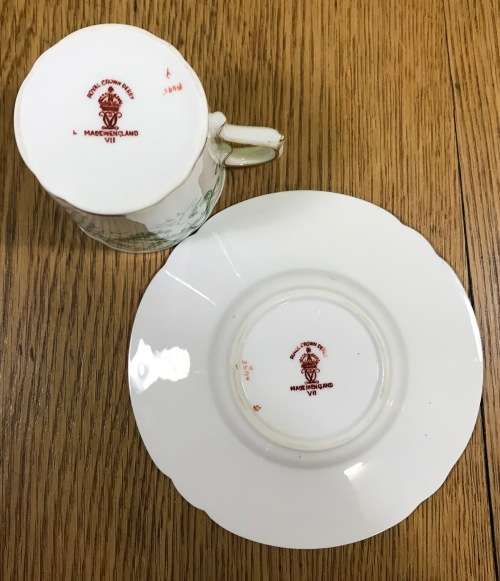 DEMITASSE COFFEE CUP + SAUCER EXPRESSO ROYAL CROWN DERBY RUTLAND PATTERN GREEN A495 FLORAL RARE!!!!!