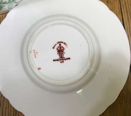 DEMITASSE COFFEE CUP + SAUCER EXPRESSO ROYAL CROWN DERBY RUTLAND PATTERN GREEN A495 FLORAL RARE!!!!!