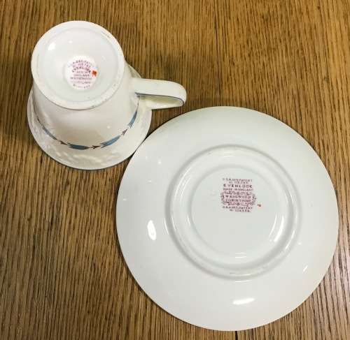 WEDGWOOD CORINTHIAN EVENLODE Demitasse Coffee Cup + Saucer EXPRESSO England USA PATENT IMPRESS 9147.