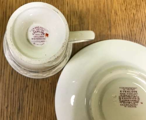 WEDGWOOD CORINTHIAN EVENLODE Demitasse Coffee Cup + Saucer EXPRESSO England USA PATENT IMPRESS 9147.