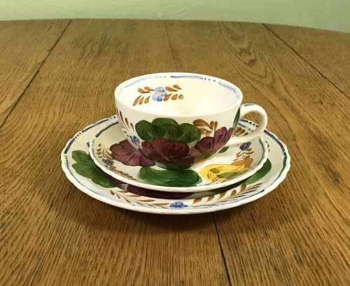 BELLE FIORE TEA TRIO SIMPSONS POTTERIES CHANTICLEER + SOLIAN WARE COBRIDGE ENGLAND FLOWERS COLOUR! 1