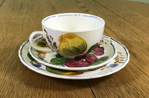 BELLE FIORE TEA TRIO SIMPSONS POTTERIES CHANTICLEER + SOLIAN WARE COBRIDGE ENGLAND FLOWERS COLOUR! 1