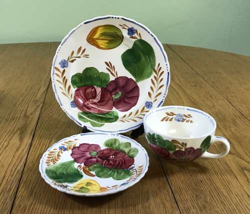 BELLE FIORE TEA TRIO SIMPSONS POTTERIES CHANTICLEER + SOLIAN WARE COBRIDGE ENGLAND FLOWERS COLOUR! 1