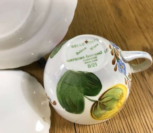 BELLE FIORE TEA TRIO SIMPSONS POTTERIES CHANTICLEER + SOLIAN WARE COBRIDGE ENGLAND FLOWERS COLOUR! 1