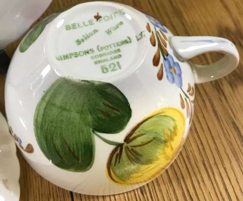 BELLE FIORE TEA TRIO SIMPSONS POTTERIES CHANTICLEER + SOLIAN WARE COBRIDGE ENGLAND FLOWERS COLOUR! 1