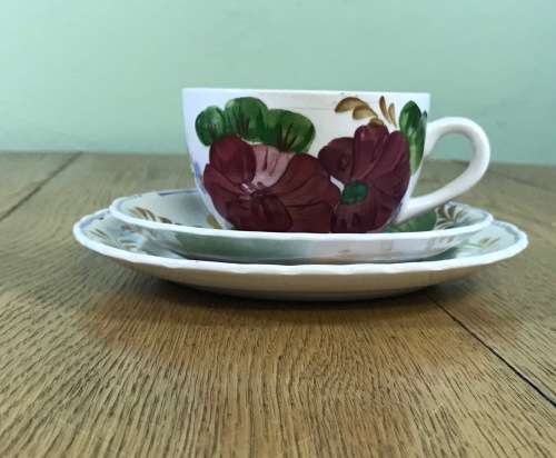 BELLE FIORE TEA TRIO SIMPSONS POTTERIES CHANTICLEER + SOLIAN WARE COBRIDGE ENGLAND FLOWERS COLOUR! 2