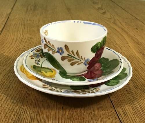 BELLE FIORE TEA TRIO SIMPSONS POTTERIES CHANTICLEER + SOLIAN WARE COBRIDGE ENGLAND FLOWERS COLOUR! 2