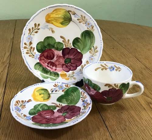 BELLE FIORE TEA TRIO SIMPSONS POTTERIES CHANTICLEER + SOLIAN WARE COBRIDGE ENGLAND FLOWERS COLOUR! 2