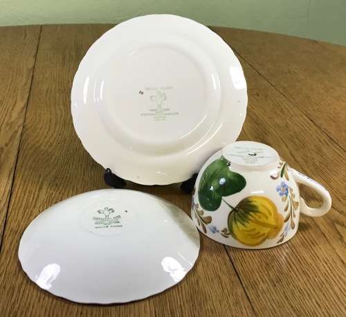 BELLE FIORE TEA TRIO SIMPSONS POTTERIES CHANTICLEER + SOLIAN WARE COBRIDGE ENGLAND FLOWERS COLOUR! 2