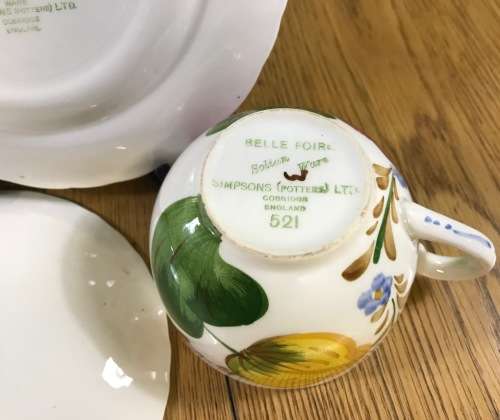 BELLE FIORE TEA TRIO SIMPSONS POTTERIES CHANTICLEER + SOLIAN WARE COBRIDGE ENGLAND FLOWERS COLOUR! 2