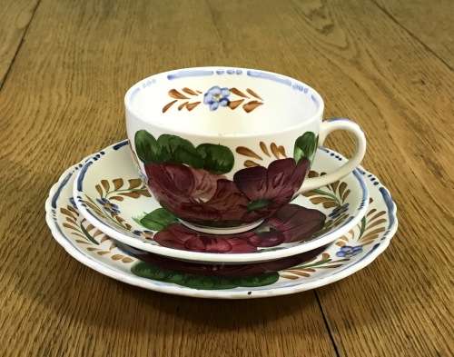 BELLE FIORE TEA TRIO SIMPSONS POTTERIES CHANTICLEER + SOLIAN WARE COBRIDGE ENGLAND FLOWERS COLOUR! 3