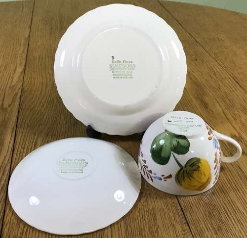 BELLE FIORE TEA TRIO SIMPSONS POTTERIES CHANTICLEER + SOLIAN WARE COBRIDGE ENGLAND FLOWERS COLOUR! 3
