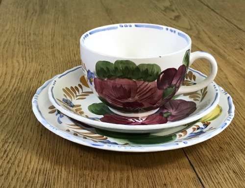 BELLE FIORE TEA TRIO SIMPSONS POTTERIES CHANTICLEER + SOLIAN WARE COBRIDGE ENGLAND FLOWERS COLOUR! 4