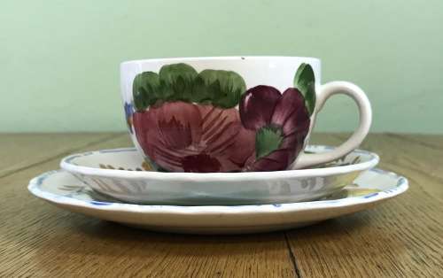 BELLE FIORE TEA TRIO SIMPSONS POTTERIES CHANTICLEER + SOLIAN WARE COBRIDGE ENGLAND FLOWERS COLOUR! 4