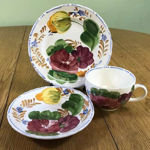BELLE FIORE TEA TRIO SIMPSONS POTTERIES CHANTICLEER + SOLIAN WARE COBRIDGE ENGLAND FLOWERS COLOUR! 4