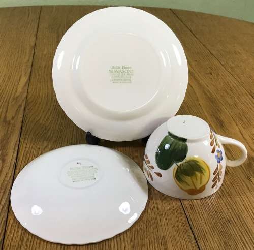 BELLE FIORE TEA TRIO SIMPSONS POTTERIES CHANTICLEER + SOLIAN WARE COBRIDGE ENGLAND FLOWERS COLOUR! 4