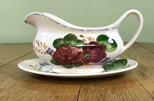 BELLE FIORE GRAVY BOAT + UNDERPLATE SIMPSONS POTTERIES CHANTICLEER WARE COBRIDGE ENGLAND FLOWERS!!!!
