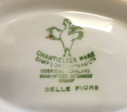 BELLE FIORE GRAVY BOAT + UNDERPLATE SIMPSONS POTTERIES CHANTICLEER WARE COBRIDGE ENGLAND FLOWERS!!!!