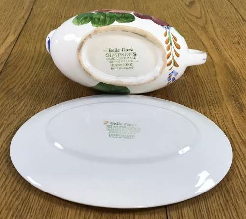 BELLE FIORE GRAVY BOAT UNDERPLATE SIMPSONS POTTERIES CHANTICLEER WARE COBRIDGE ENGLAND IRONSTONE.