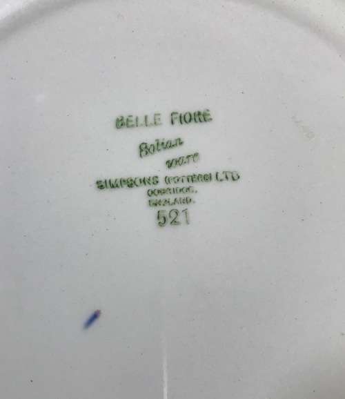 BELLE FIORE CAKE / SNACK PLATE SIMPSONS POTTERIES SOLIAN WARE COBRIDGE ENGLAND 521 FLOWERS read note