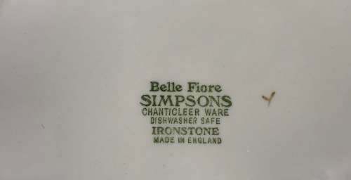 BELLE FIORE=MAIN COURSE=MEAT=DINNER PLATE=SIMPSONS POTTERY=CHANTICLEER WARE=COBRIDGE=ENGLAND=FLOWERS