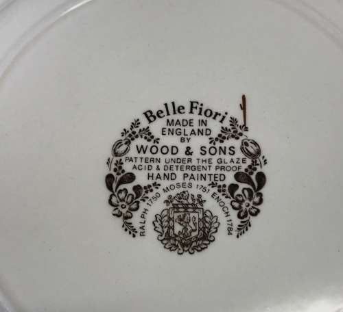 BELLE FIORI MAIN COURSE MEAT DINNER PLATE WOOD and SONS HAND PAINTED ENGLAND FLOWERS BELLE FIORE