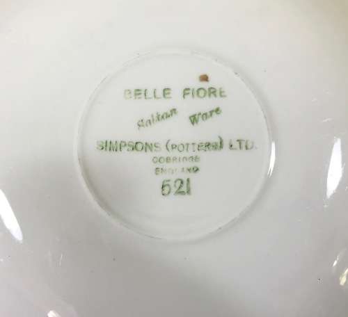 BELLE FIORE TEA SAUCER x 1 SIMPSONS POTTERIES SOLIAN WARE PATTERN 521 COBRIDGE ENGLAND FLOWER FLORAL