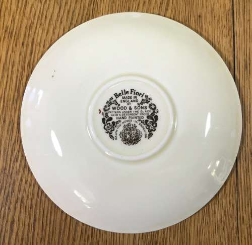 BELLE FIORI SPARE TEA SAUCER WOOD and SONS HAND PAINTED ENGLAND FLOWERS BELLE FIORE FLOWERS LARGER!