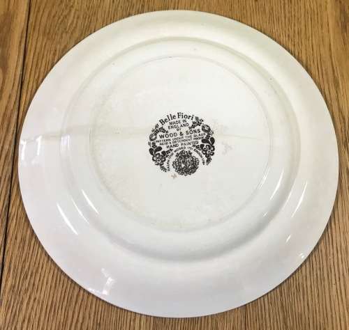 BELLE FIORI=MEAT=MAIN COURSE=DINNER PLATE=WOOD and SONS=HAND PAINTED=ENGLAND=FLOWERS=BELLE FIORE.