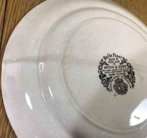 BELLE FIORI=MEAT=MAIN COURSE=DINNER PLATE=WOOD and SONS=HAND PAINTED=ENGLAND=FLOWERS=BELLE FIORE.