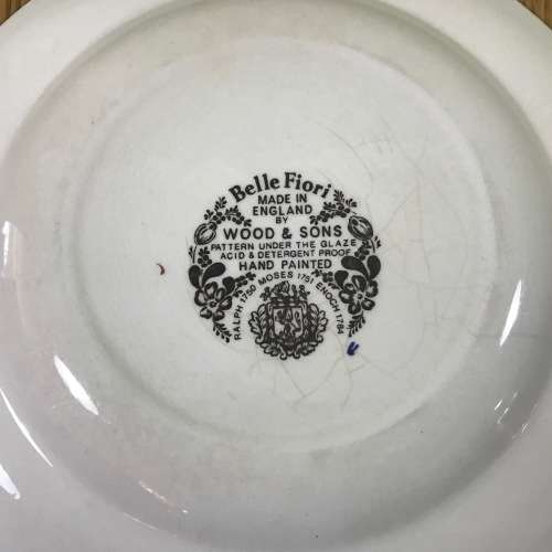 BELLE FIORI=FISH=ENTREE PLATE=WOOD and SONS=HAND PAINTED=ENGLAND=FLOWERS=BELLE FIORE=FLOWERS=FLORAL.