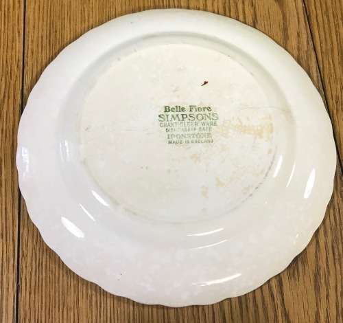 BELLE FIORE=SIDE PLATE=SIMPSONS POTTERIES=CHANTICLEER WARE=IRONSTONE=COBRIDGE=ENGLAND=FLOWERS=FLORAL