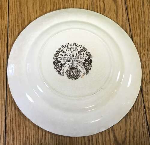 BELLE FIORI=SIDE PLATE=WOOD and SONS=HAND PAINTED=ENGLAND=FLOWERS=BELLE FIORE=FLOWERS=FLORAL.