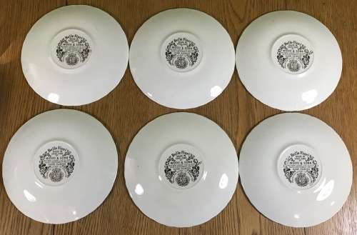 BELLE FIORI SOUP BOUILLONS + UNDER PLATES x 6 WOOD and SONS HAND PAINTED ENGLAND FLOWERS BELLE FIORE