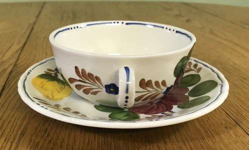 BELLE FIORI SOUP BOUILLONS + UNDER PLATES x 6 WOOD and SONS HAND PAINTED ENGLAND FLOWERS BELLE FIORE