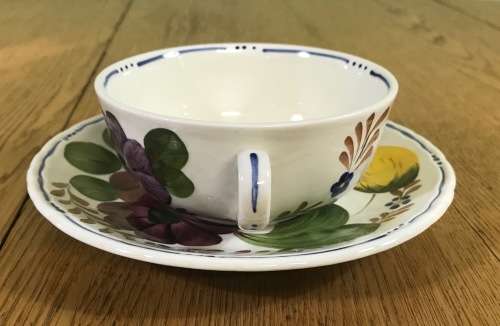 BELLE FIORI SOUP BOUILLONS + UNDER PLATES x 6 WOOD and SONS HAND PAINTED ENGLAND FLOWERS BELLE FIORE
