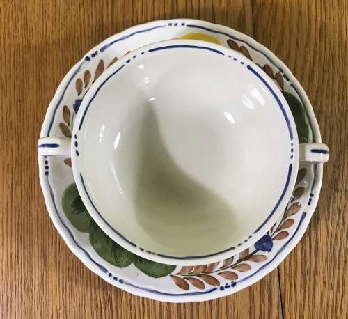 BELLE FIORI SOUP BOUILLONS + UNDER PLATES x 4 WOOD and SONS HAND PAINTED ENGLAND FLOWERS BELLE FIORE