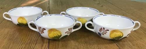 BELLE FIORI SOUP BOUILLONS ONLY x 4 WOOD and SONS HAND PAINTED ENGLAND FLOWERS BELLE FIORE