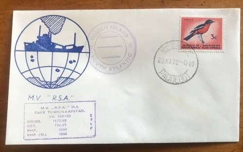 CAPE TOWN PAQUEBOT 20.11.72 MV R.S.A. SHIP GOUGH ISLAND SOUTH ATLANTIC SHRIKE BIRD SACC
