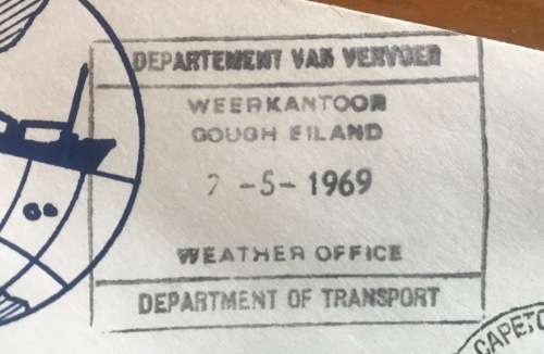 CAPE TOWN PAQUEBOT 23.5.69 MV R.S.A. SHIP GOUGH ISLAND WEATHER OFFICE 7.5.69 SA GAMES OLYMPIC RINGS.