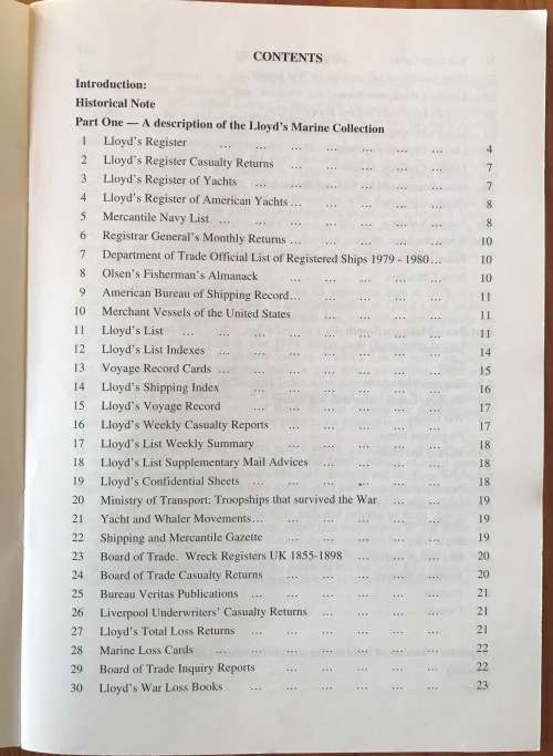 A GUIDE TO THE LLOYD`S MARINE COLLECTION and RELATED MARINE SOURCES AT GUILDHALL LIBRARYBARRISKILL.