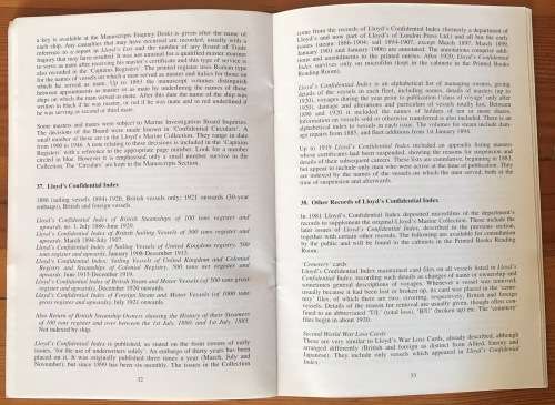 A GUIDE TO THE LLOYD`S MARINE COLLECTION and RELATED MARINE SOURCES AT GUILDHALL LIBRARYBARRISKILL.