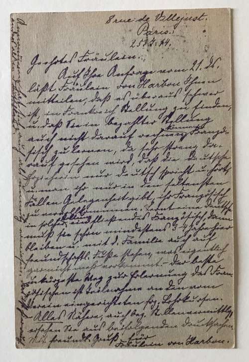 POSTCARD FRANCE 10c REPLY POST CARD VICTOR HUGO POSTMARK PARIS 1914 to GERMANY MOUNTED ON ALBUM PAGE