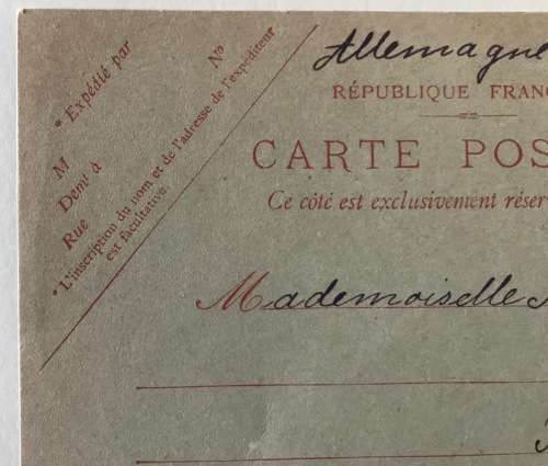 POSTCARD FRANCE 10c REPLY POST CARD VICTOR HUGO POSTMARK PARIS 1914 to GERMANY MOUNTED ON ALBUM PAGE