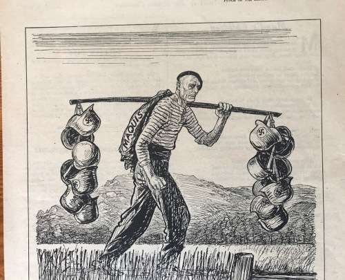NEWSPAPER page PUNCH or the LONDON CHARIVARI 16 AUGUST 1944 WORLD WAR 2 THE BRETON ONION-MAN MAQUIS.