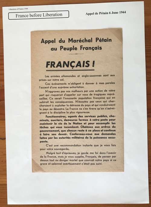 Marshal Petain Appeal to French People Newspaper Cutting June 6 1944 France Before Liberation