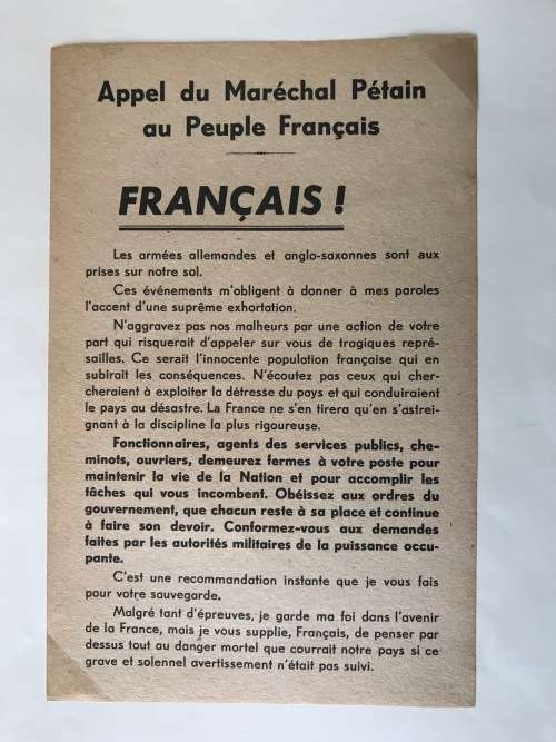 Marshal Petain Appeal to French People Newspaper Cutting June 6 1944 France Before Liberation