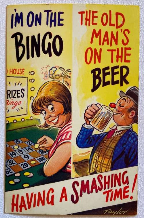 POSTCARD BAMFORTH COMIC SERIES HOLMFIRTH YORKSHIRE ENGLAND No. 2105 HUMOROUS BEER BINGO BAR.