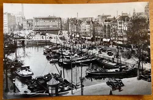 POSTCARDS x 3 BLACK and WHITE REAL PHOTO CARDS ROTTERDAM NETHERLANDS SHIPS HARBOUR TUGS BARGES CRANE