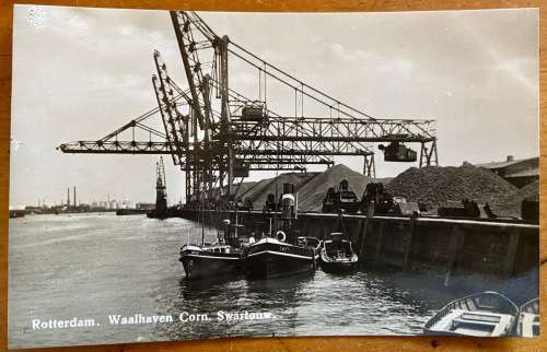 POSTCARDS x 3 BLACK and WHITE REAL PHOTO CARDS ROTTERDAM NETHERLANDS SHIPS HARBOUR TUGS BARGES CRANE